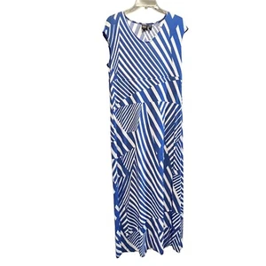 Chicos Travelers Maxi Dress Size Medium Blue White Print Slinky Liquid Knit - Picture 1 of 9