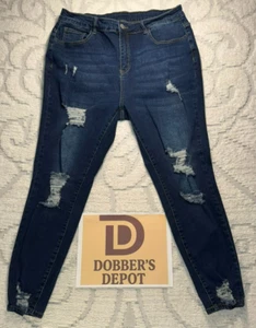Shein Curve Blue Denim Straight Distressed Jeans Womens Size 2XL - Picture 1 of 20