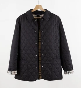 Women's Burberry Black Polyester Quilted Jacket Size S Nova Check - Picture 1 of 14