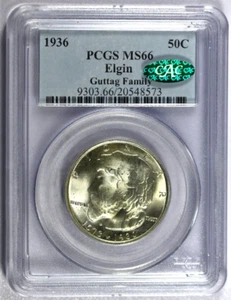 1936 PCGS MS66 Elgin Classic Silver Commemorative Half-Green CAC Label - Picture 1 of 2