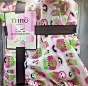 Marlo Lorenz Martryoshla Microluxe Thro Blanket 50”x 60" Plush Throw Pink/Lime - Picture 1 of 4