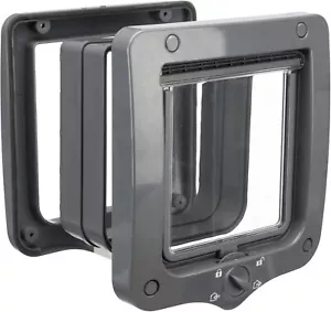 Cat Flap with Tunnel, 4-Way Cat Flap with Tunnel, Dark Gray, 20x22cm, plastic - Picture 1 of 4