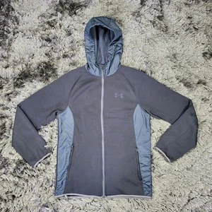 Under Armour Storm Jacket Men's Medium Black Blue Hooded Coldgear Logo Full-Zip - Picture 1 of 18