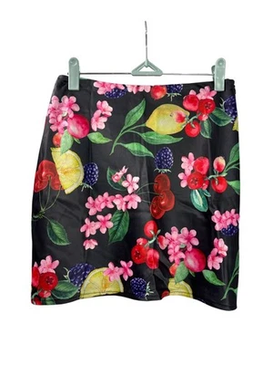 Minifalda negra Nasty Gal Collection vibrante estampado floral de frutas poliéster EE. UU. 2 Foto 1 de 4