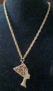 Collar Colgante Vintage Oro Tonę Reina Egipcia Nefertiti Renacimiento Egipcio 20" - Imagen 1 de 6