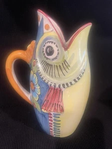 Vintage SOLIMENE VIETRI Made In Italy Hand Painted Ceramic Fish Pitcher 9.5in - Picture 1 of 6