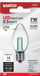 Set Of 4 Satco S9156 0.5W C7 LED NightLight Clear Bulb 120V Candelabra E12 Base - Picture 1 of 6