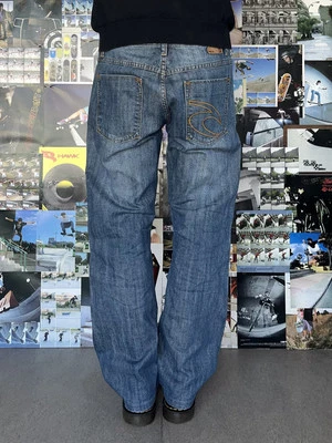 Jeans RIP CURL 33x33 IT43 Uomo Relaxed Straight Fit Ricamati Skater Vintage Y2k - Imagen 1 de 4