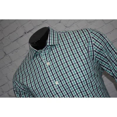 J Crew Dress Shirt Button Up Size Large Wrinkle Free Green Plaid Cotton  - Image 1 of 4