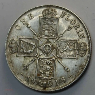 (USA) UK 1918 FLORIN HAUTE QUALITÉ GEORGE V BRITISH SILVER FLORIN, lartdesgents. - Image 1 of 2