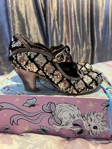 Irregular Choice Größe 5 Gold & Schwarz Pailletten T-Bar Mary Jane Courts - Bild 1 von 9