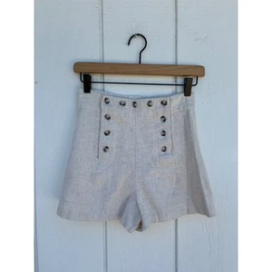Joule Linen Shorts, Oat Colored, Sailor Button Front, High Waisted, Girls Sz 7 - Picture 1 of 4