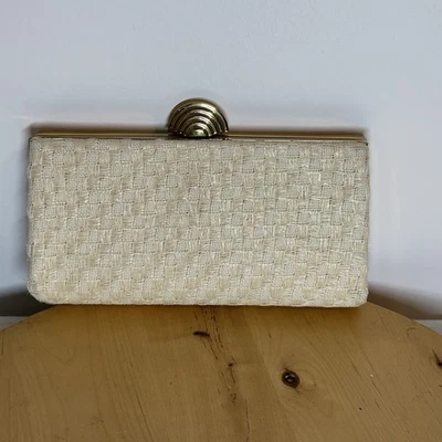 De Colección Morris Moskowitz Caja de Noche Bolso sin asas Tejido Tafetán MCM Dorado + Accesorios Originales Foto 1 de 4