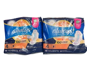 2 - pk - Always Ultra Thin Overnight Pads with Wings, Size 4, Overnight , 50 CT - Picture 1 of 7