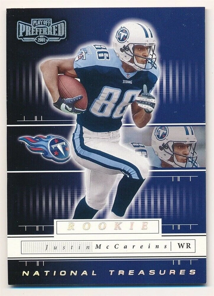 JUSTIN MCCAREINS 2001 PLAYOFF PREFERRED RC NATIONAL TREASURES SILVER SP /275 F3 - Image 1 of 1