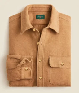 NWT J Crew Heavyweight Chamois Flannel Shirt in Light Brown Tan - Picture 1 of 5