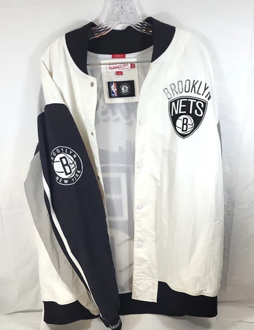 Mitchell and Ness Jacket Mens XXL Brooklyn Nets Black White NBA Bomber Coat Cover