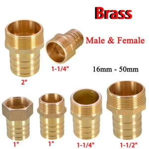 Brass Hose Fittings Male/Female Thread 1" to 2" Barb Hose Tail End Connector - Picture 1 of 18