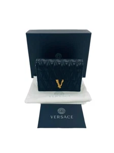 Cartera para dama Versace Virtus acolchada barroca negra/amarilla - Imagen 1 de 10