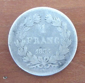 FRANCE- 1 FRANC  1834 I  LIMOGES  - LOUIS-PHILIPPE  -  SILVER-VERY RARE - Picture 1 of 2