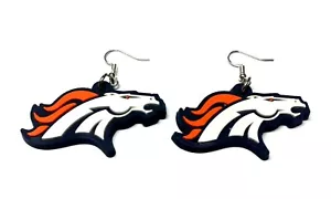 DENVER BRONCOS EARRINGS LOGO SOFT PLASTIC NEW LICENSED NFL CHARM FOOTBALL - Picture 1 of 2