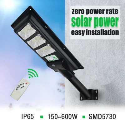 Solar Power LED Street Light Remote Control w/ Pole 6000K DIM Outdoor Security - Image 1 of 4