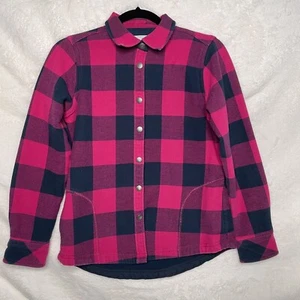Orvis Fleece Lined Shirt Jacket Cotton Womens Small Pink Plaid Pockets - Picture 1 of 16