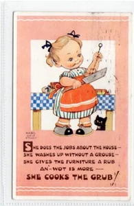 (Gd1828) Mabel Lucie Attwell, Valentines 1863, She Cooks The Grub, Cat, 1952 - Picture 1 of 4
