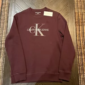 Calvin Klein Jeans Felpa Uomo Piccola Prugna Viola Manica Lunga Misto Cotone - Foto 1 di 5