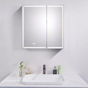 Bathroom Mirror LED Shaving Cabinet Dimmable Defogging Aluminium Frame 750x720mm - Picture 1 of 8