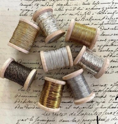 Vintage Antique Gold Silver French Metallic Thread Fly Tying - Image 1 of 3