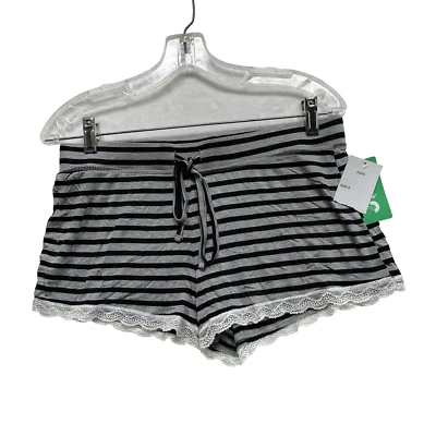 Honeydew 女式全新带标签黑色/灰色条纹 S 码休闲短裤蕾丝下摆领带 — 第 1/4 张图片