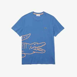 Lacoste Mens Short Sleeve Tee Shirt Crocodile Print Organic Cotton Blue Pink XL - Picture 1 of 7