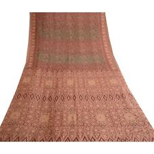Sanskriti Vintage Brown Indian Sarees Pure Silk Printed Sari Floral Craft Fabric