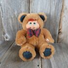 Vintage Kuddle Love Kid in Bear Suit Plush Brown Plaid Paws Bow Soft Luv 1999