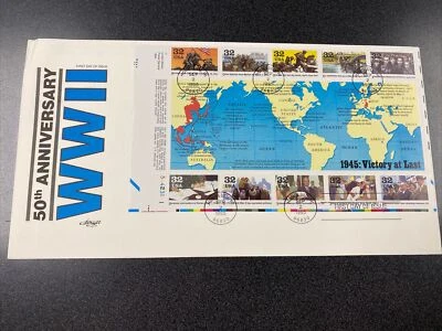 FDC 2981 WWII: A World At War FDC 1945 Half Sheet Of 10 Stamps ArtMaster Cover - Image 1 of 4