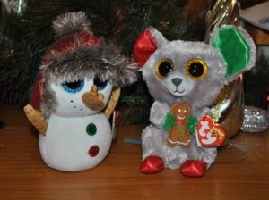 NUEVO TY Set/2 2018 Ratón MAC Navidad con BOTONES DE PAN DE JENGIBRE Muñeco de Nieve 7"H - Imagen 1 de 7