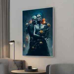 Romantic Couple Skeleton Canvas Unframed Print Art