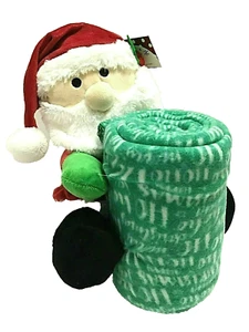 Santa Throw Blanket with Plush Stuffed Christmas 2 pc Set Silver One Kids New - Picture 1 of 5