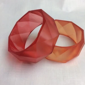 Set of 2 Vintage Bracelets Red and Orange 1 1/4” Wide - Picture 1 of 9