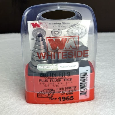 Whiteside #1955 1/2" Shank 1-3/8" Diameter 1/2" Cut Length Rabbeting Bit Set - Image 1 of 4