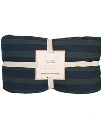 Edredón reversible Pottery Barn Teen Camden a rayas verde y azul doble  Foto 1 de 4