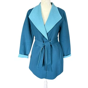 Talbots Petites 2P double faced belted teal and light blue collared jacket - Picture 1 of 10