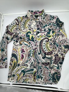 Talbots Plus grün & bunt Blumen verspiegelt Garten Langarm Knopfleiste S - Bild 1 von 8