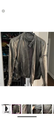$1898 John Varvatos Colección Tachonada Gris Plata Chaqueta de Cuero 52 Foto 1 de 4