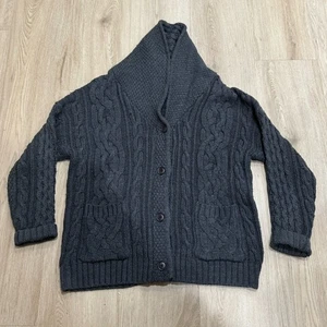 Skull Cashmere Cable Knit Cardigan Womens M Charcoal Gray Shawl Collar  Sweater - Picture 1 of 7