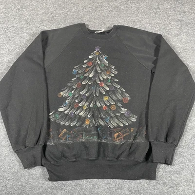 Винтажный Lee толстовка женщин большой черный пуловер рождественская елка металлический ретро 90-х - Изображение 1 из 4