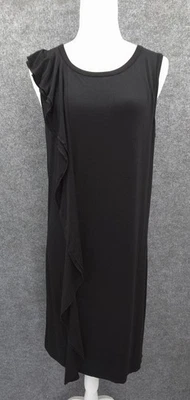 Vestido recto de tres puntos para mujer grande forrado pulóver sin mangas elástico tejido negro Foto 1 de 4