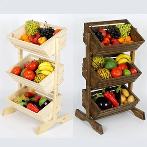 Cesto portafrutta in legno 3 livelli fatto a mano porta verdura per cucina e negozio - Foto 1 di 17