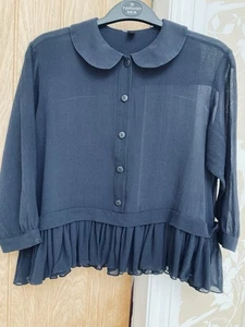 Sheer Navy Silk Top From Top Shop Size 10 - Picture 1 of 3